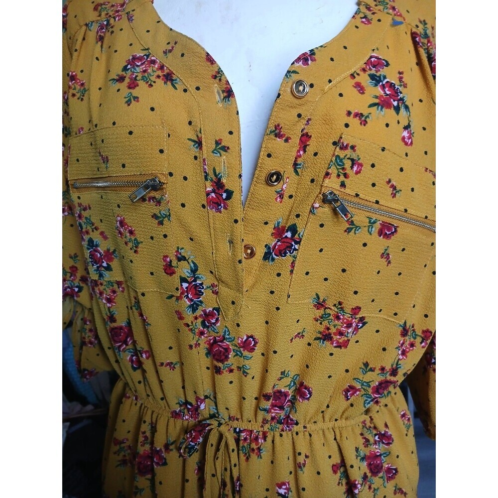 Justify Floral Mini Dress Size L|Mustard Yellow Casual Boho Dress|Cinch Waist - Picture 6 of 6